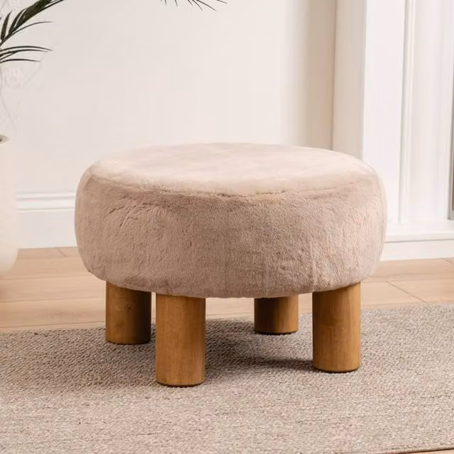 Scottish Everlastings Ltd Soft Faux Fur Round Mushroom Foot Stool in Beige, W/D/H: 50 x 50 x 33 cm – 1