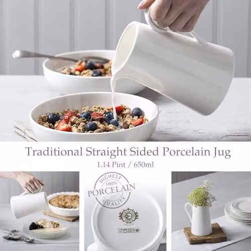 WM Bartleet & Sons 1750 Ceramic Straight Sided Jug, White, 650ml – 2