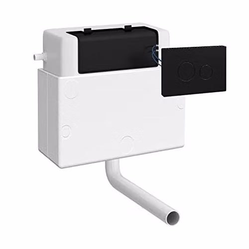 nuie XTY011M02 Ceramic Concealed Cistern with Dual Flush Push Button Plate, Matt Black, Width: 29.6 cm