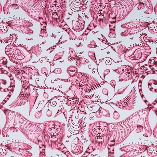 Clarke & Clarke Emma Shipley Extinct Fabric in Pink
