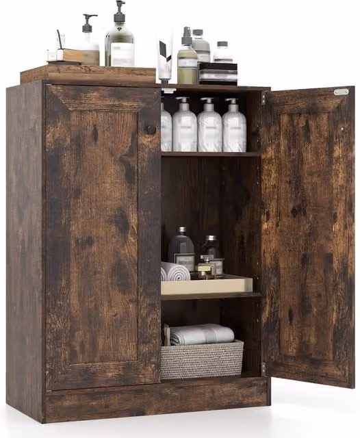 Costway Brown Wooden Freestanding Sideboard and Kitchen Cupboard with Doors