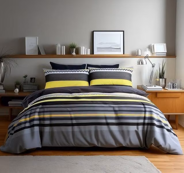 Snug City Red and Black Striped Polycotton Duvet Cover and Pillowcase Set, W/D/H: 200 x 200 cm