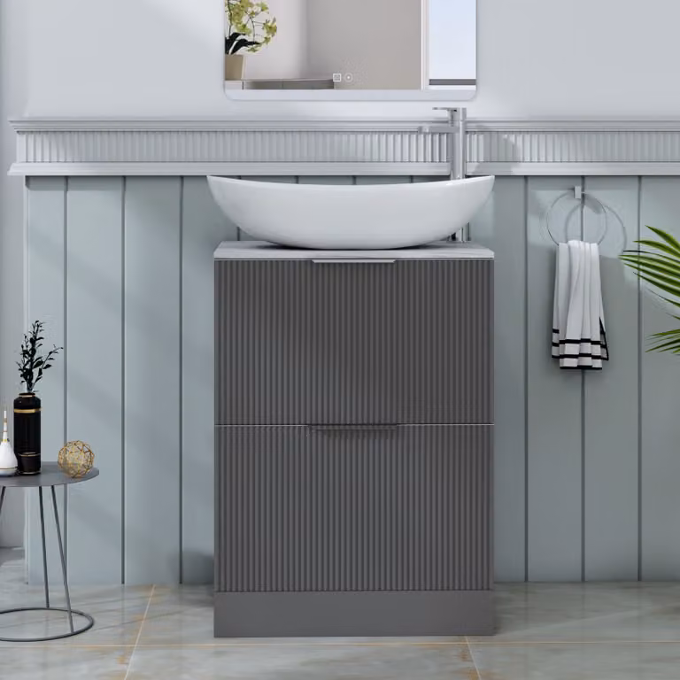 Royal Bathrooms Evora 600mm Graphite Grey Fluted Floor Standing Countertop Vanity Unit with 2 Drawers and Cesar Basin