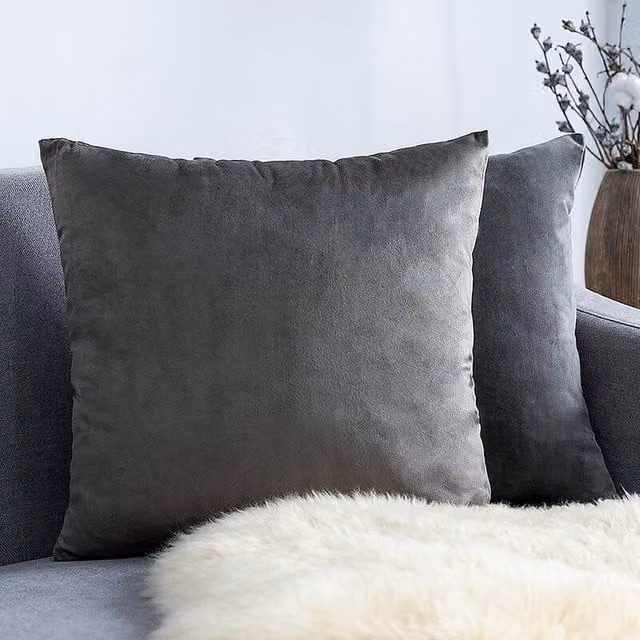 YnysTec Plush Velvet Square Cushion Cover in Dark Grey, W x W: 55 x 55 cm – 1