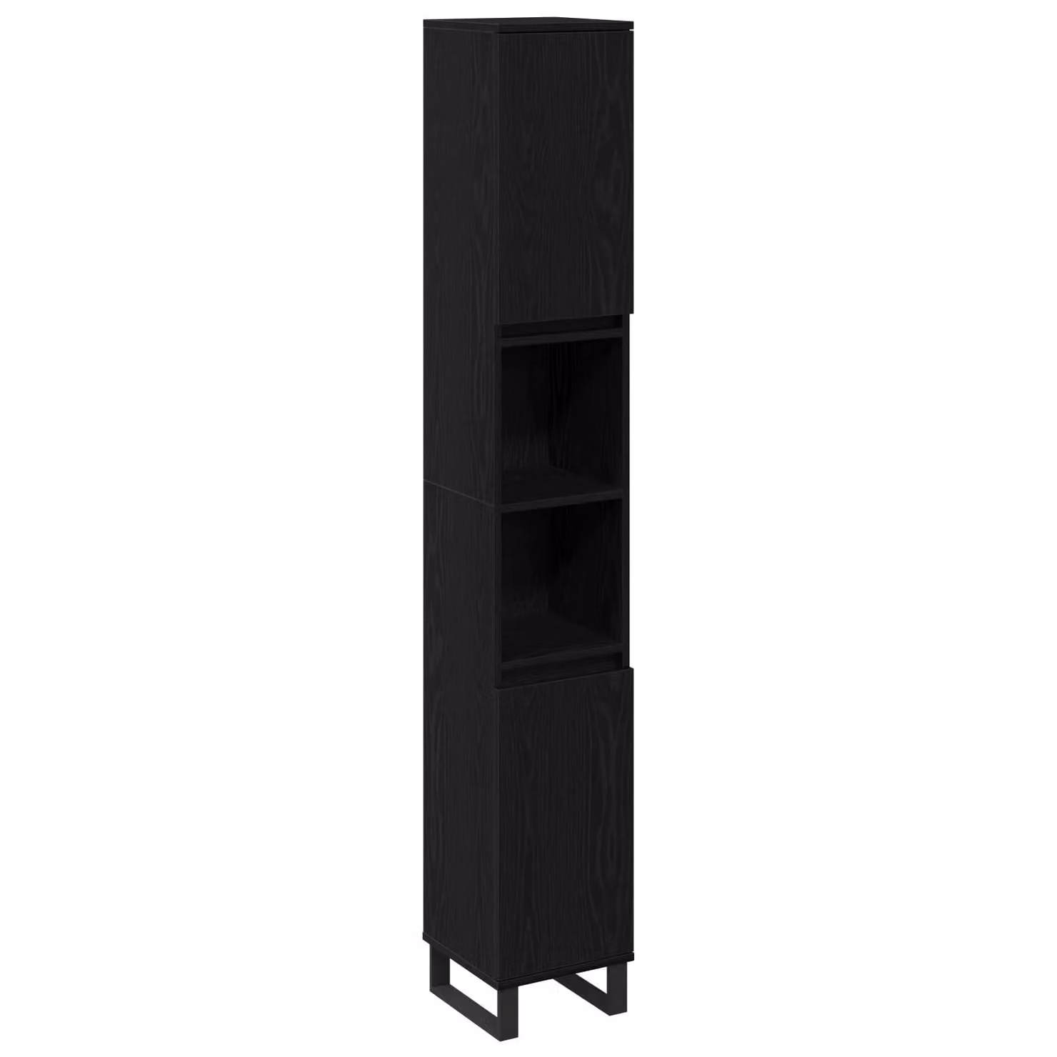 Berkfield Home Black Oak Bathroom Cabinet with Hinged Doors and Open Shelves, W/D/H: 30 x 30 x 190 cm – 2