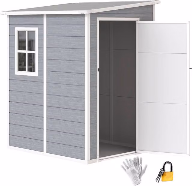 Rolipo Grey Aluminium Lean-To Pent Garden Shed with Window and Lockable Single Door, W: 121.92 cm, D: 152.4 cm, H: 139.0 cm