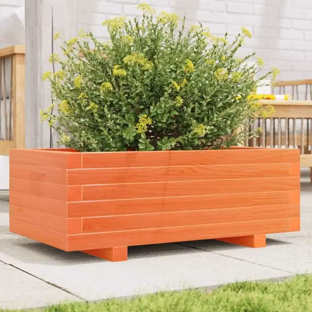 Berkfield Home Garden Planter Tub in Brown Solid Wood, W: 70 cm, D: 40 cm, H: 26.5 cm