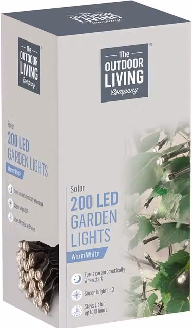 The Outdoor Living Company 200 Solar LED Garden Lights in Warm White with Dusk Sensor