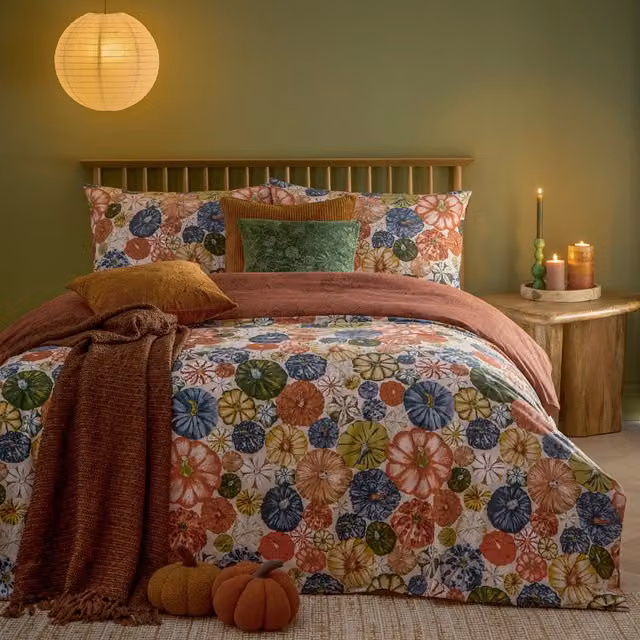 Make it a Home Picking Patch Pumpkin Reversible Duvet Cover Set in Multicolour, W: 140 cm, L: 200 cm