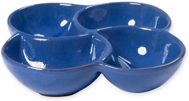 Verano Spanish Ceramics Selena Glazed Hand Dipped 4-Part Snack Dish, Blue, Diameter: 25 cm, Height: 5 cm – 1