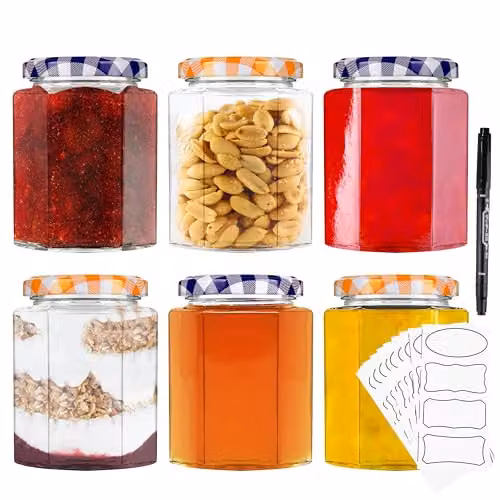 Deco Express Glass Preserving Jars with Airtight Screw Lids, 6 Pack, 250 ml, Orange and Purple – 1