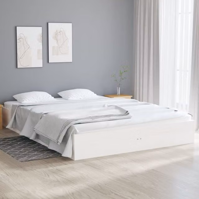 Berkfield Home Small Double Bed Frame in White Solid Pine Wood, W/D/H: 120 x 190 cm