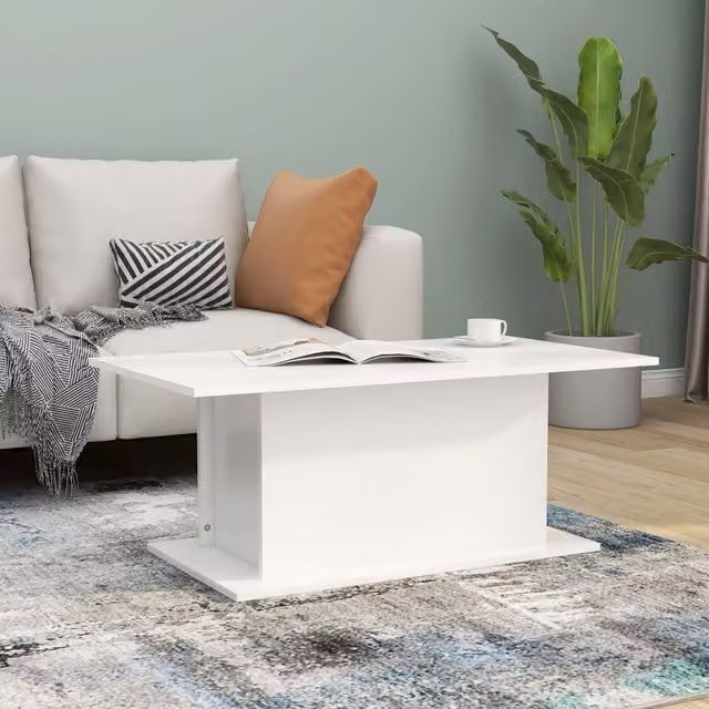 Berkfield Home White Modern Coffee Table in Engineered Wood W: 102 cm, D: 55.5 cm, H: 40 cm
