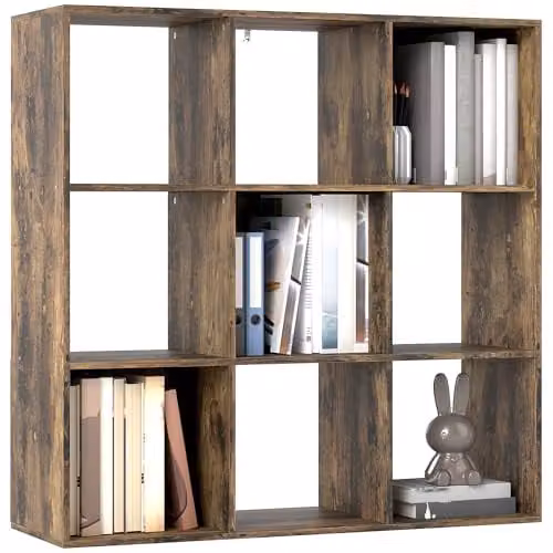 HOMCOM 9 Cube Storage Unit Modern Freestanding Bookcase in Brown