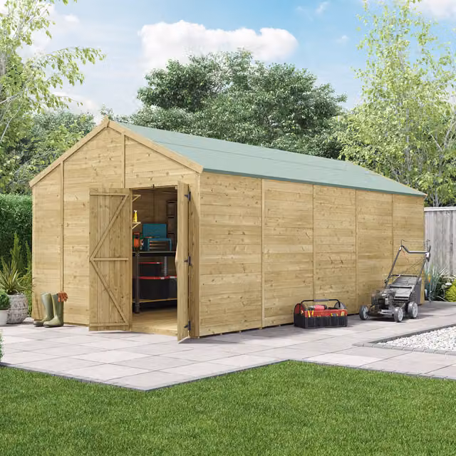 BillyOh Switch Tongue and Groove Apex Wooden Shed in Brown, W: 609.6 cm, D: 304.8 cm, H: 18.58 cm