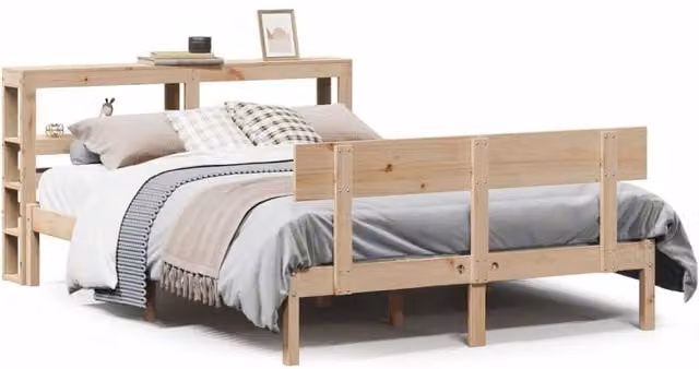 Berkfield Home Rustic Solid Wood Pine Bed Frame with Side Compartments, Beige, W/D/H: 120 x 190 cm
