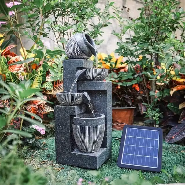 NESTLUNE Solar Garden Water Feature Cascade with LED Light, Black, W/D/H: 100 x 100 x 51 cm – 1