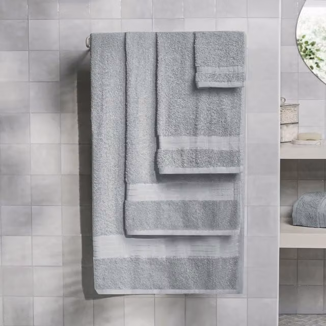 OHS 10 Pack of Fluffy 100% Cotton Silver Bathroom Bath Towels