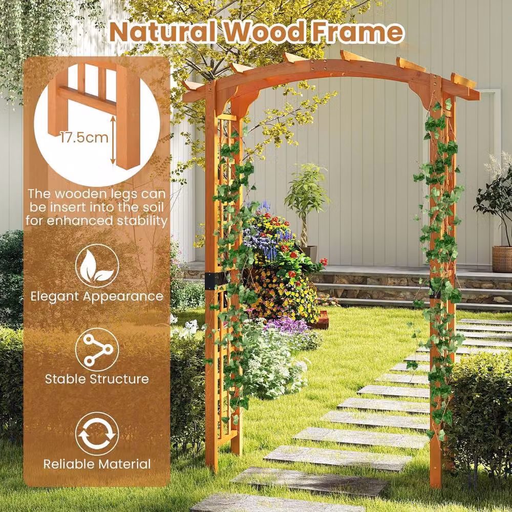 Costway Wooden Garden Arbor Trellis in Natural Brown, H 229 x W 60 x D 60 cm – 8
