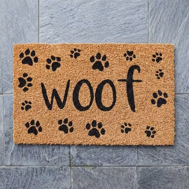 Garden Greatness Woof Natural Coir Doormat, Brown and Beige, W: 45 cm, D: 75 cm, H: 1.5 cm