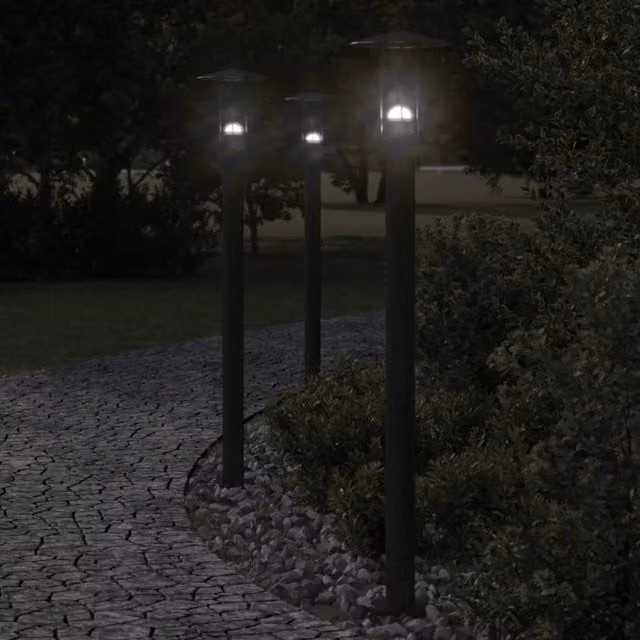 Berkfield Home Set of 3 Black Stainless Steel Outdoor Floor Bollard Lamps, Height: 100 cm
