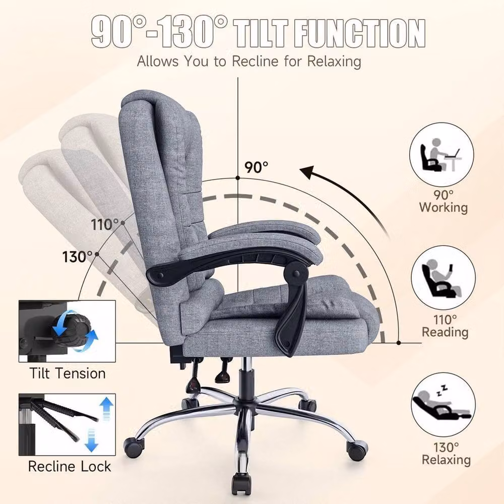 FORGEVIO Grey Fabric Executive Office Chair with Headrest and Armrests – 5
