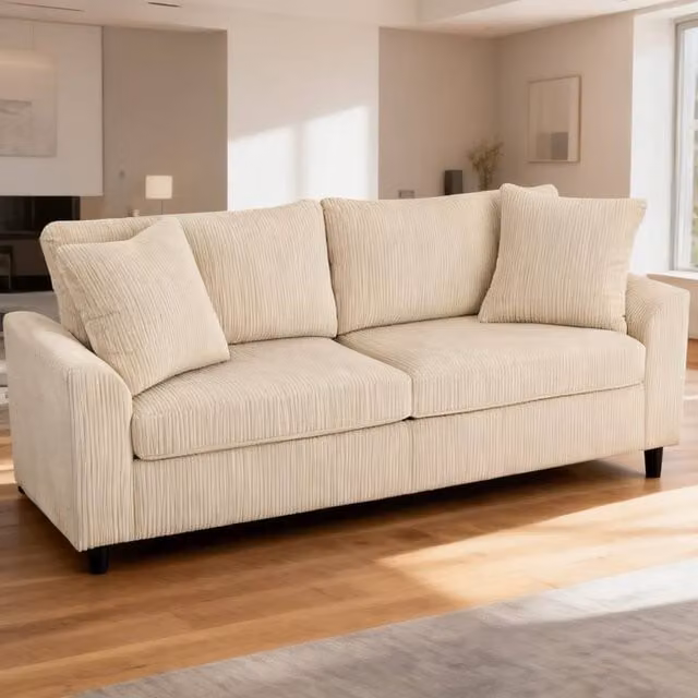 ERGOVEXA 3 Seater Velvet Sofa in Beige with Spring Core Cushions and Metal Frame
