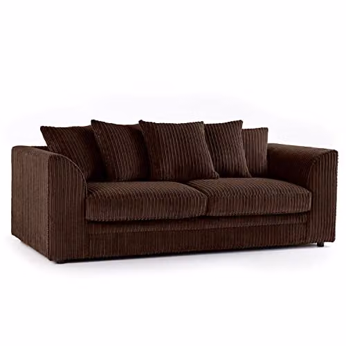 Furnishings For Less UK Luxor Jumbo Cord Fabric Sofa Suite in Brown, including 3 Seater and 2 Seater Sofas – 1
