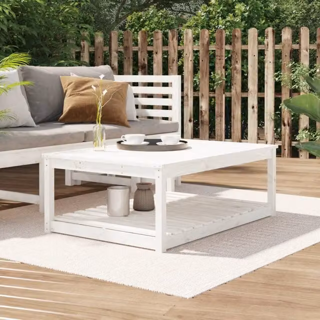 Berkfield Home White Solid Wood Pine Garden Table W/D/H: 121 x 82.5 x 45 cm – 1