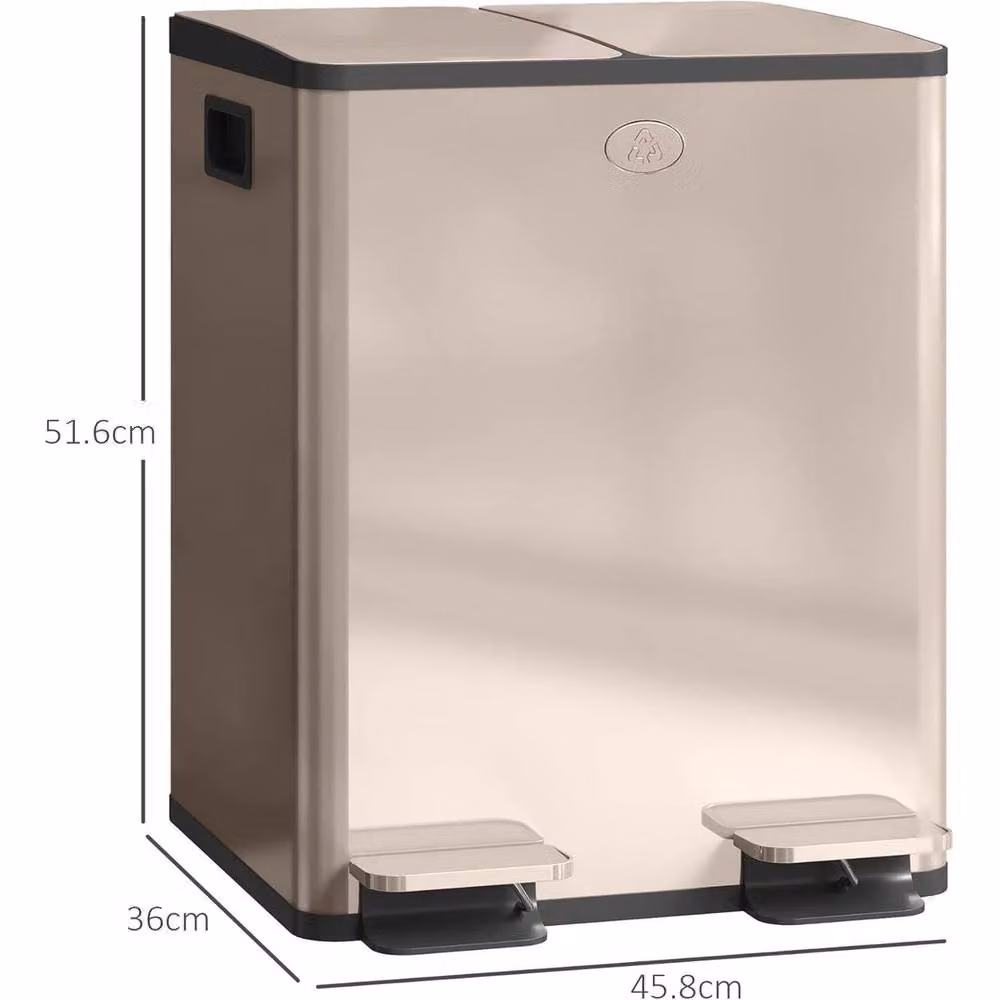 PAWNORA Gold Double Kitchen Pedal Bin, 40L Stainless Steel Fingerprint Proof – 2