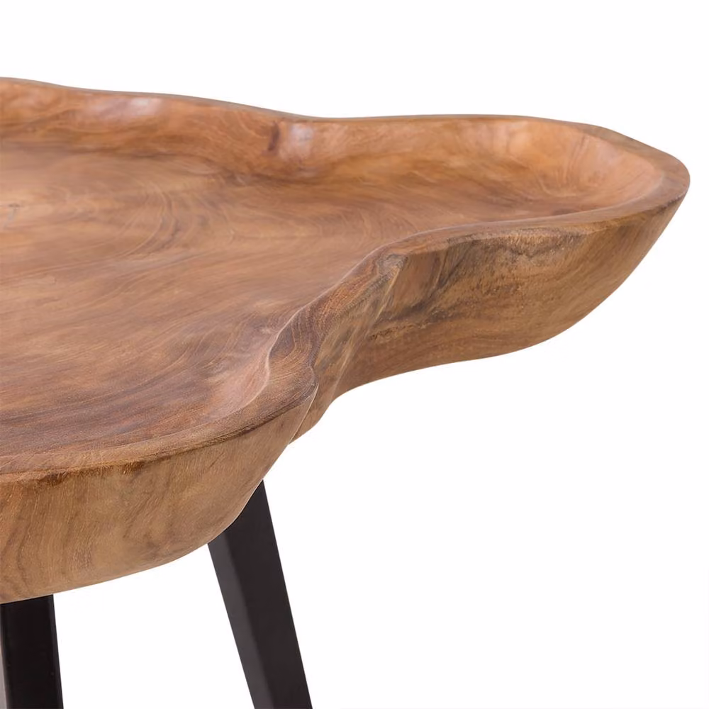 Wyld and Coco Timberline Teak Side Table with Brown Bowl Top and Stainless Steel Tripod Base – 3