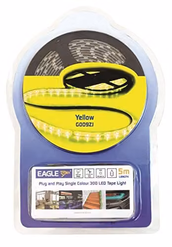 Eagle 12V IP65 Single Colour Yellow LED Tape Light Kit 5m with Power Supply