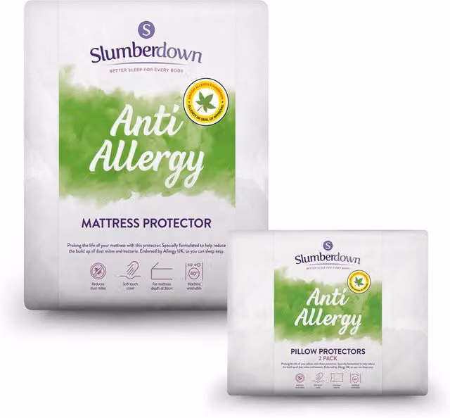 Slumberdown Anti Allergy Single Fitted Mattress Protector and 2 Pillow Protectors in White, W/D/H: 90 x 190 cm