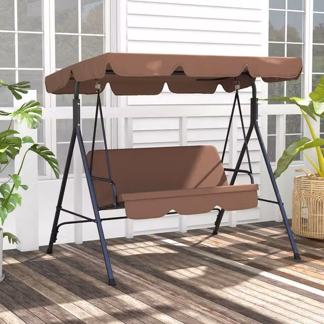 Outsunny 3 Seater Swing Chair with Adjustable Canopy in Brown