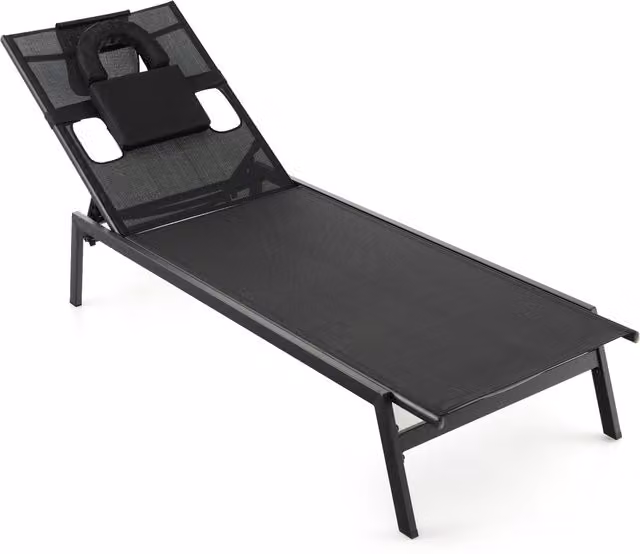 Costway Modern Black Patio Reclining Lounge Chair with Adjustable Headrest and Textilene Fabric