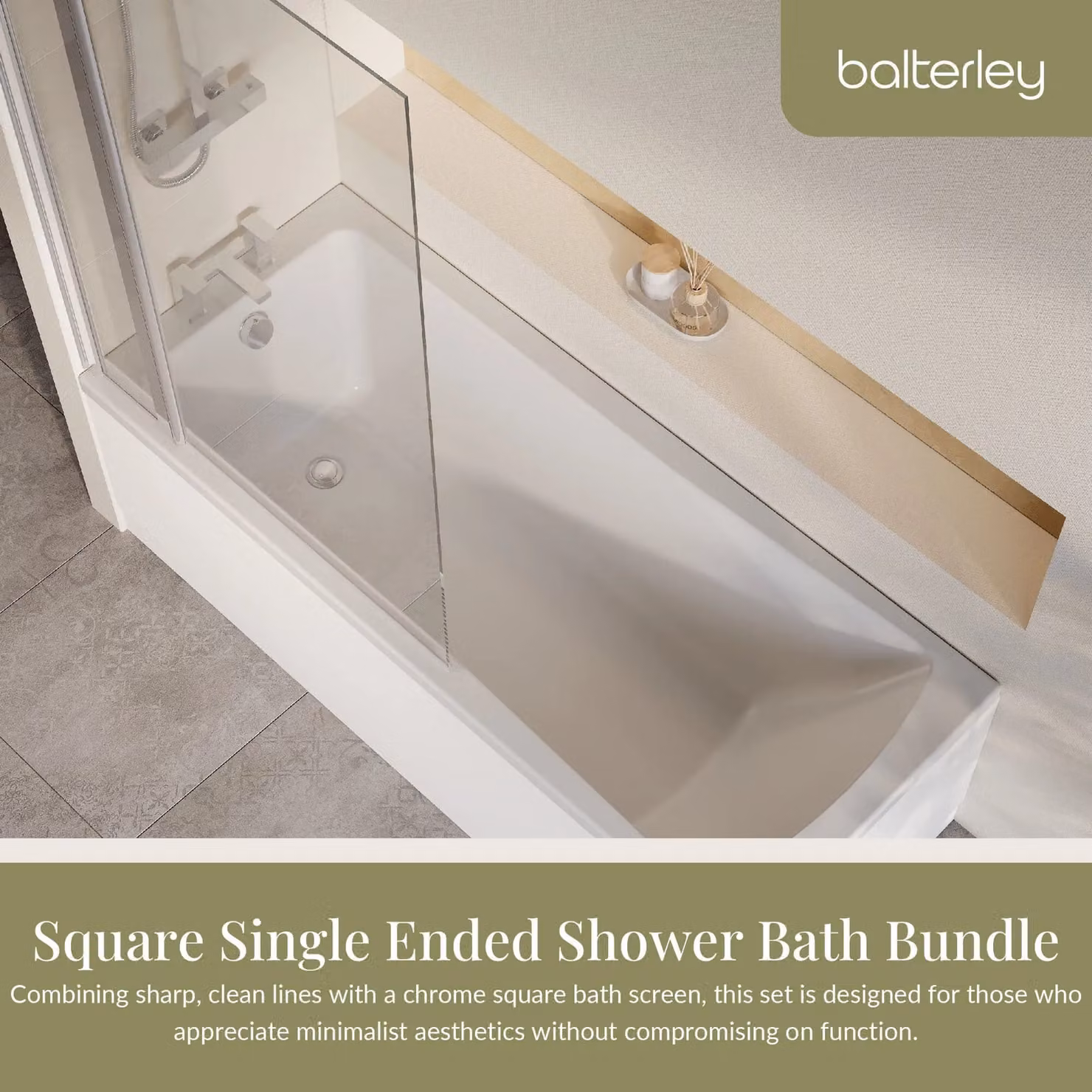 Balterley Square Bath with Panel and Chrome Fixed Screen, White, W: 170 cm, D: 70 cm