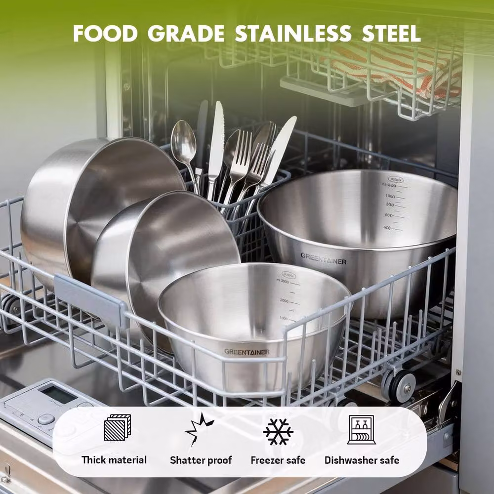 Greentainer 7 Piece Nesting Stainless Steel Mixing Bowls Set, 5.2 l, Silver – 6