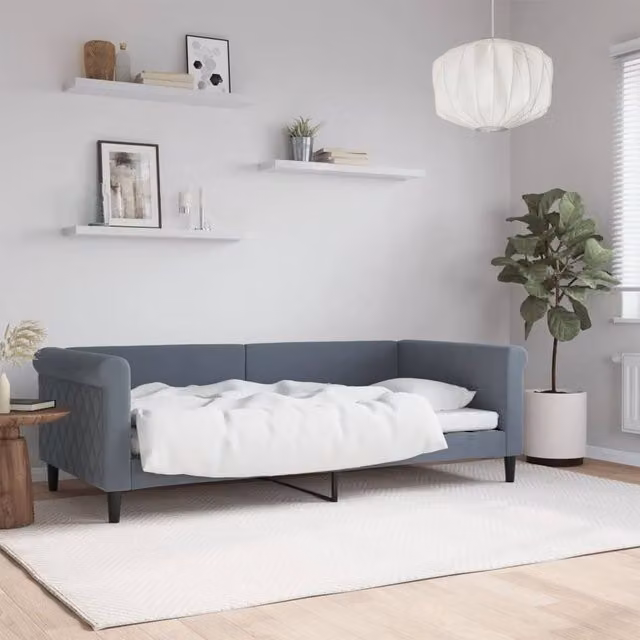 Berkfield Home Modern Velvet Day Bed in Dark Grey, W/D/H: 190 x 90 x 90 cm