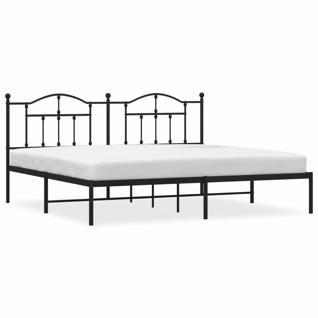 Berkfield Home Metal Bed Frame with Headboard in Black W/D/H: 193 x 203 cm – 2