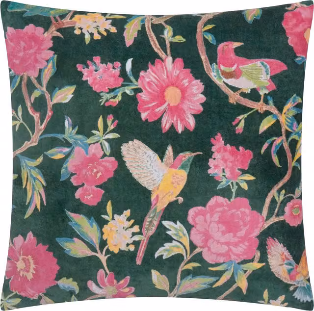 Make It A Home Floral Cotton Velvet Square Cushion in Green