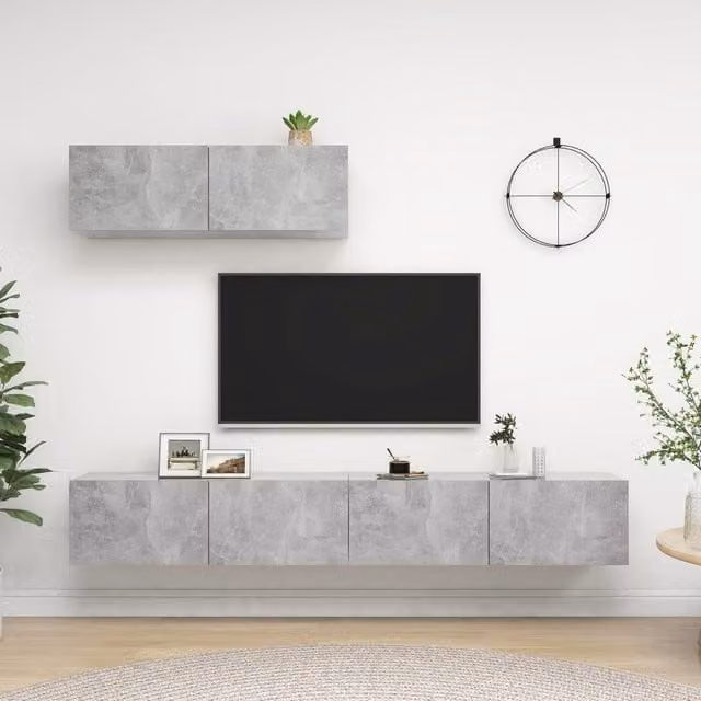 Berkfield Home 3-Piece Modern Wall Mounted TV Cabinet Set in Concrete Grey Matt Engineered Wood