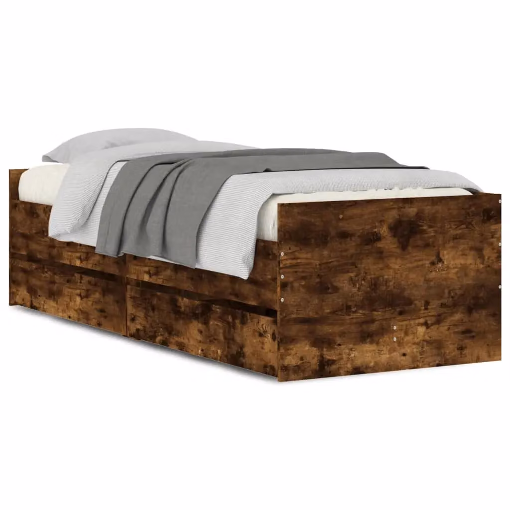 Berkfield Home Single Bed Frame with Drawers in Smoked Oak Brown, W/D/H: 90 x 190 cm – 2