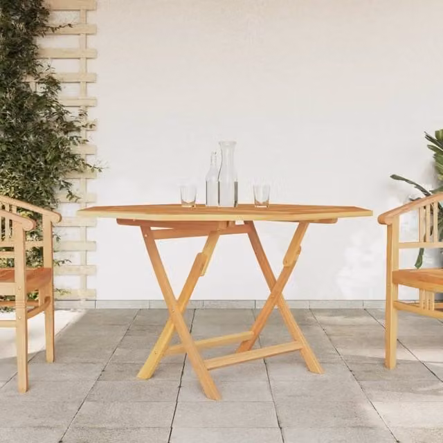 Berkfield Home Folding Garden Table in Brown Solid Teak Wood, W/D/H: 120 x 120 x 75 cm