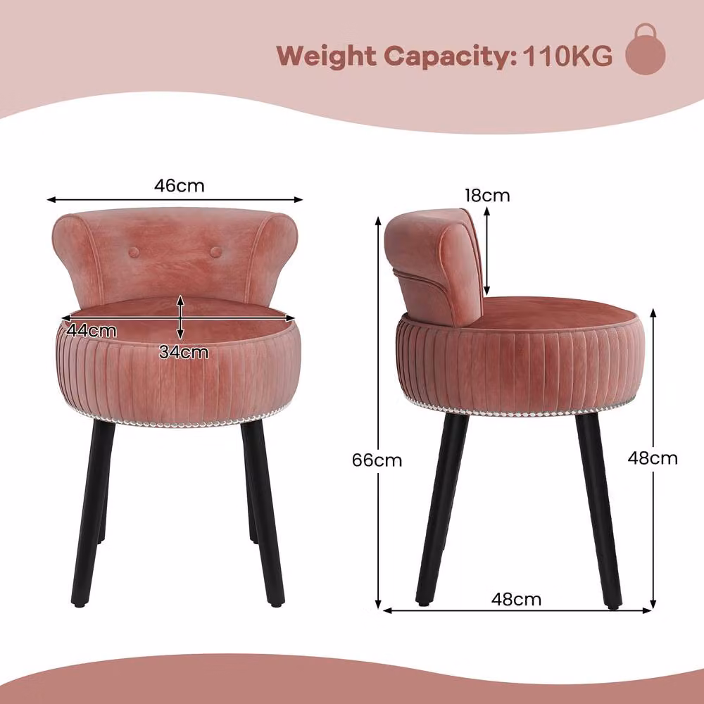 Costway Velvet Tufted Back Upholstered Vanity Makeup Chair in Pink – 2