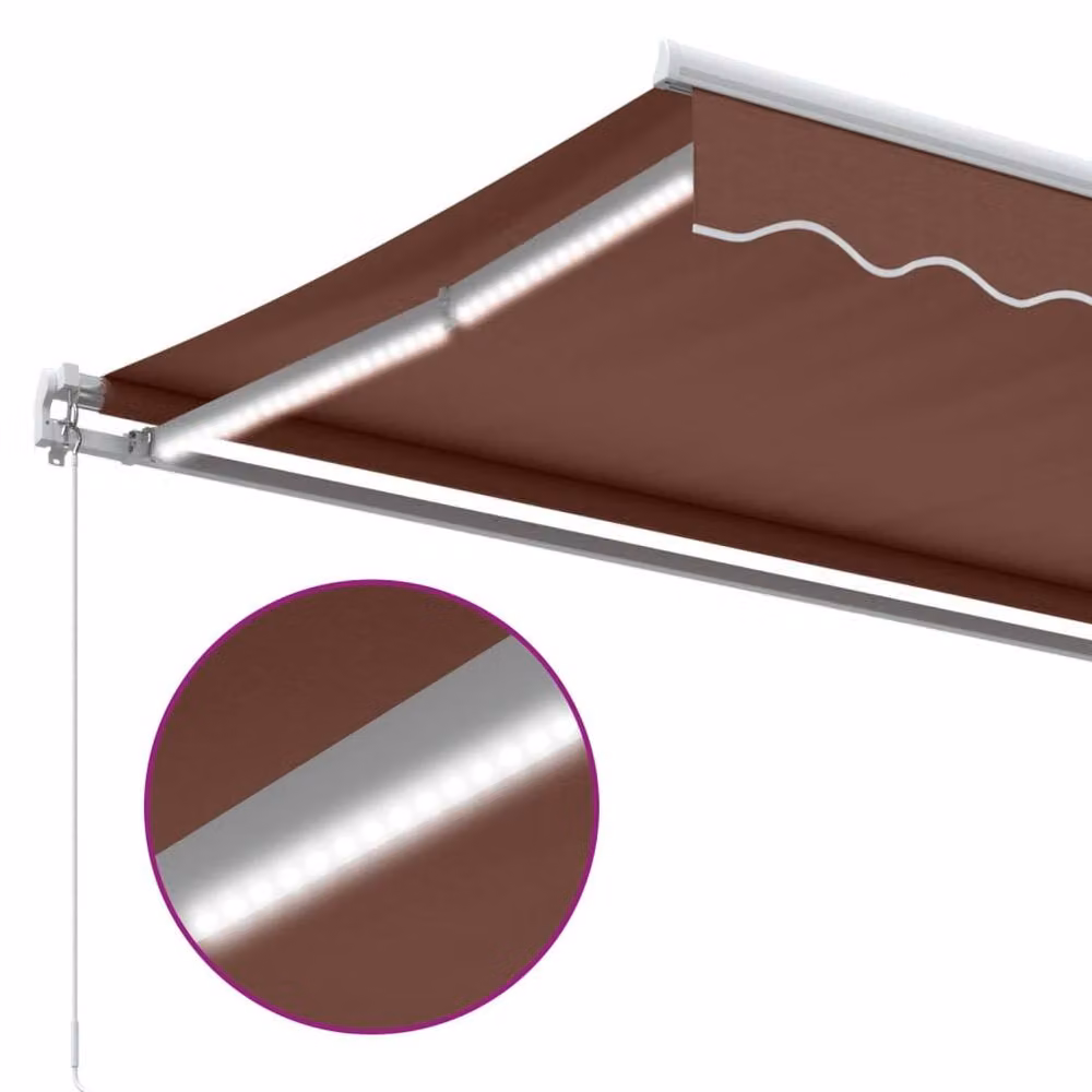 Berkfield Home Manual Retractable Folding Arm Awning with LED, Brown, W: 350 cm, D: 250 cm – 3