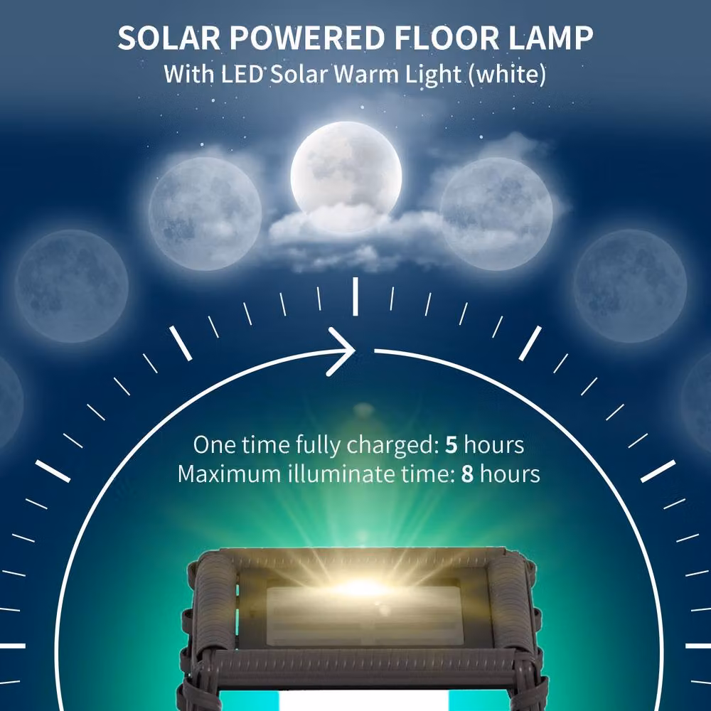 OUTSUNNY Solar LED Floor Lamp with Dusk Sensor in Grey – 3