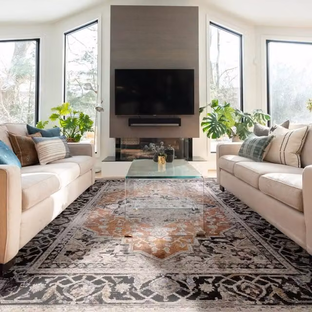 The Rug Shop UK Orange Traditional Machine Woven Border Rug, W: 200 cm, D: 290 cm