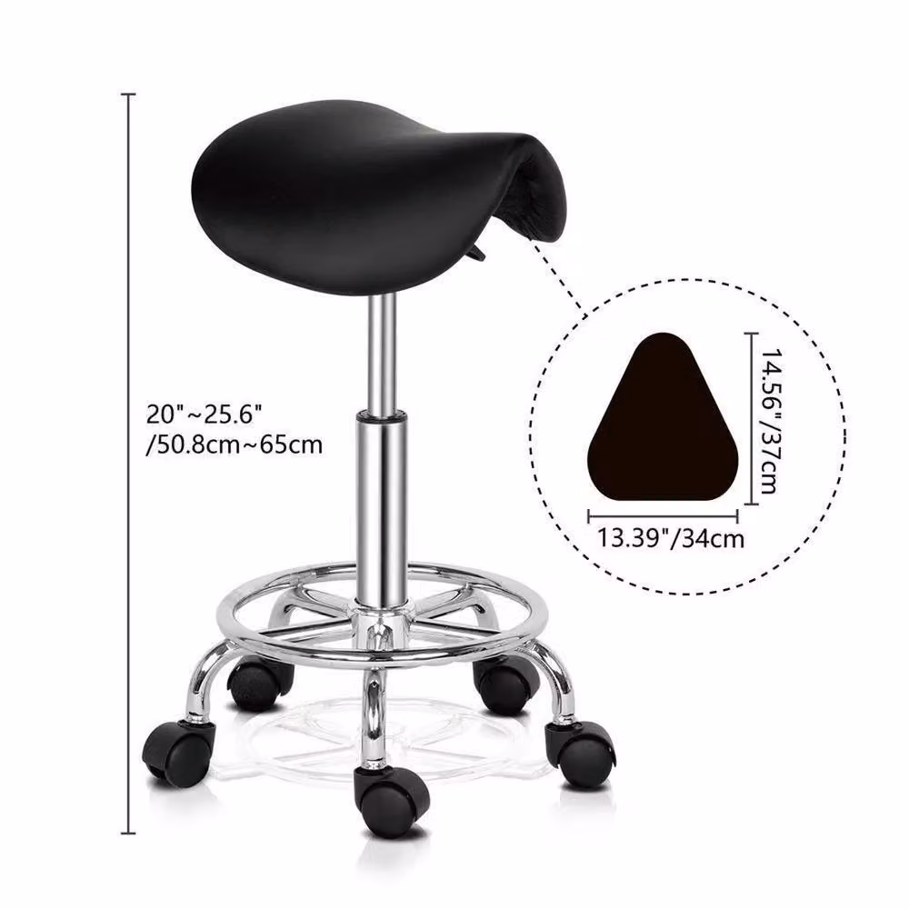 Kelvenix Black Rolling Saddle Stool with Adjustable Swivel and Castors for Spa and Salon Use – 2