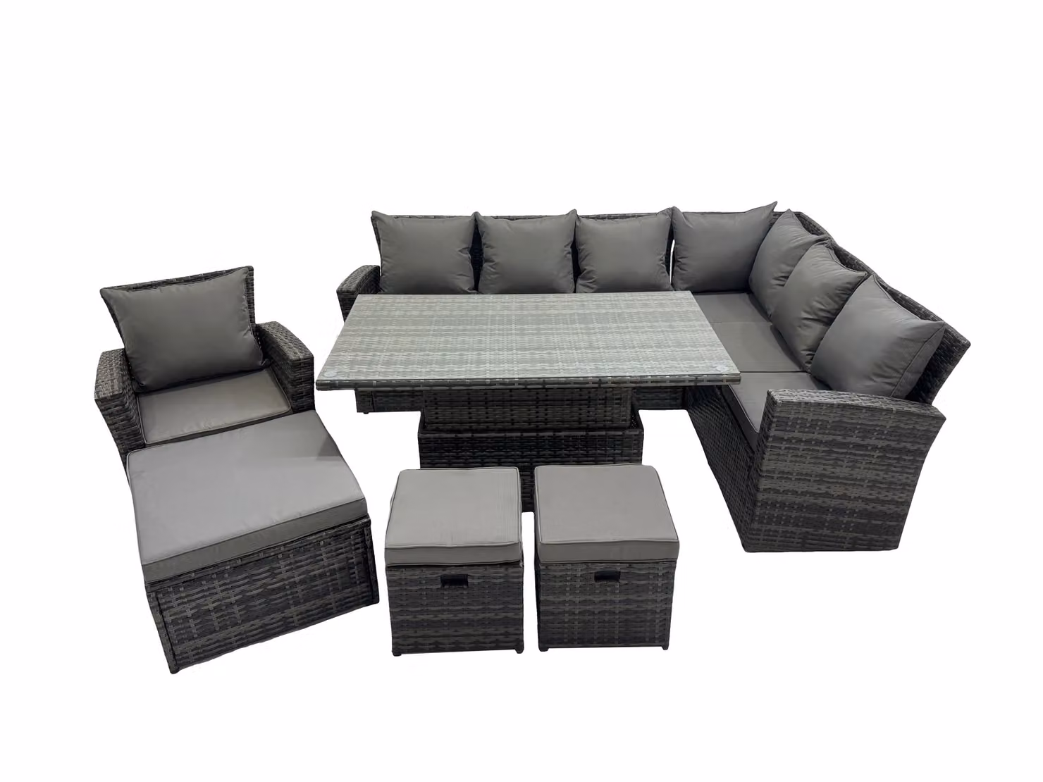 Fimous 10 Seat Rattan Garden Furniture Corner Sofa Set with 3 Footstools in Dark Grey – 2