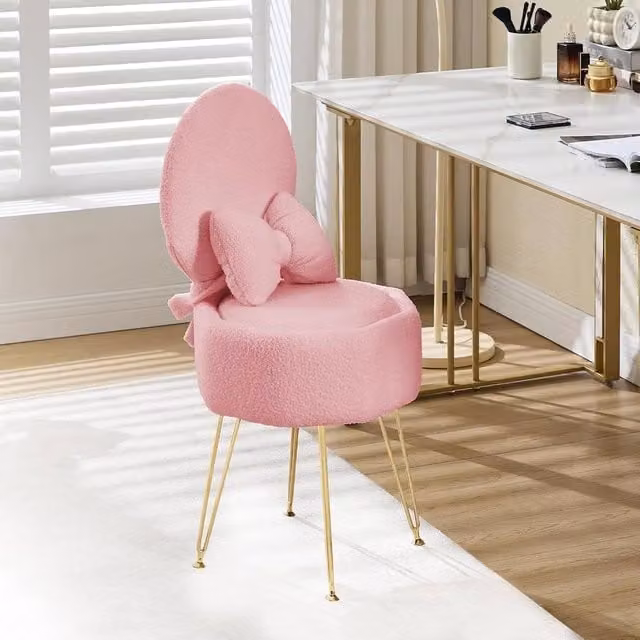 London Boutique Pink and Gold Vanity Stool with Storage and Folding Back – 1